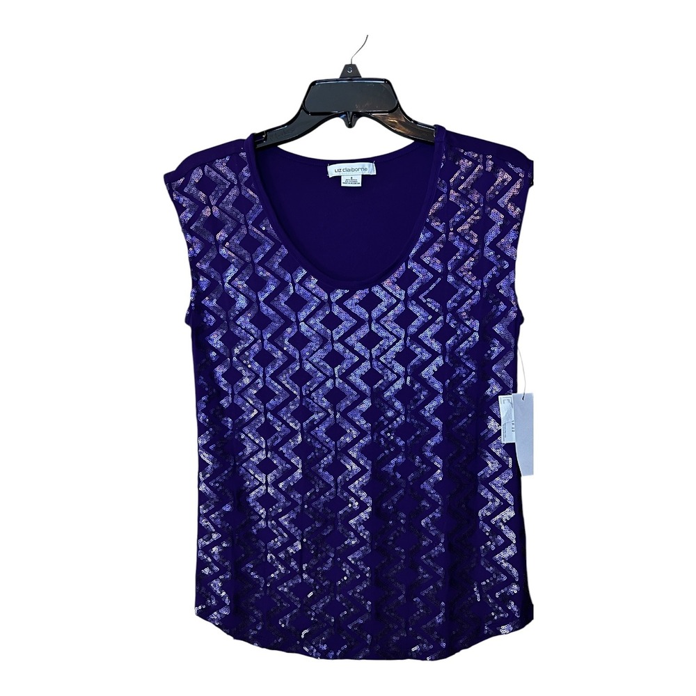 Liz Claiborne Purple Sequin Chevron Sleeveless Top Scoop Neck Womens Small NWT